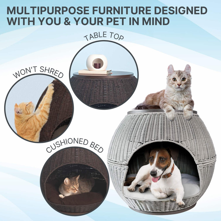 Wicker end table top cat bed